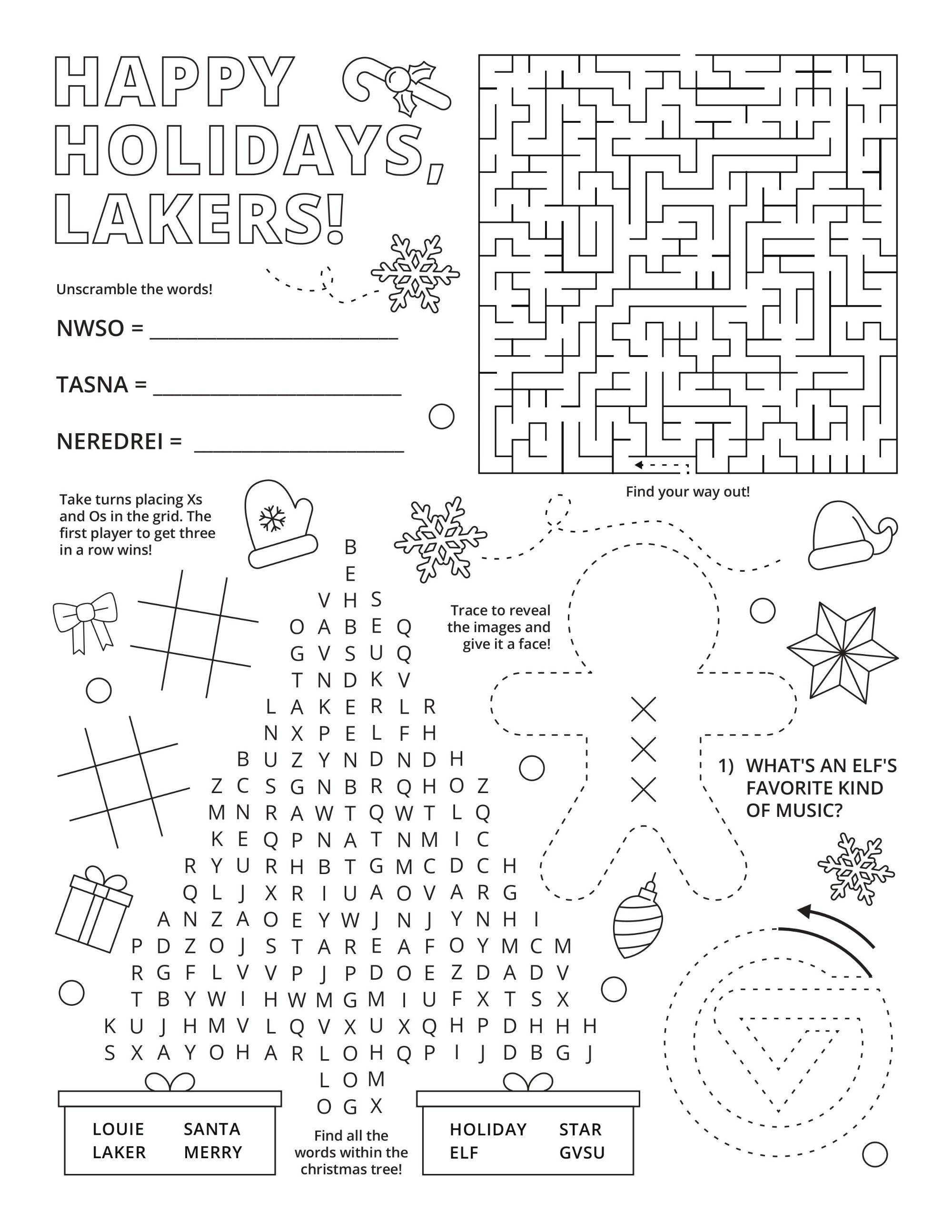 Laker Holiday Activity Sheet